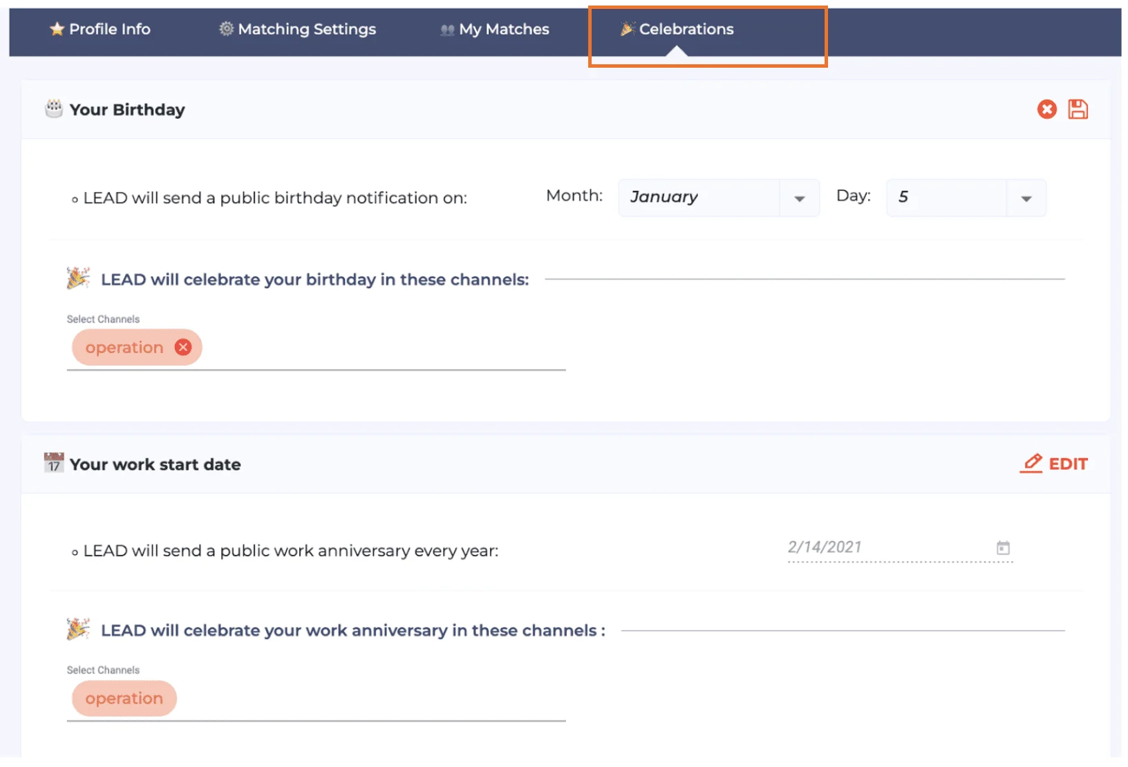 LEAD.bot celebrations channel selection