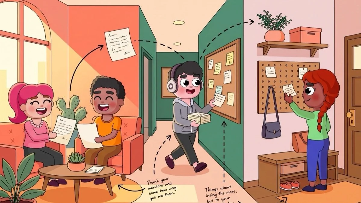 Hybrid collaboration tools illustration LEAD-style coworkers collaborating across office and home spaces in a hybrid work setting
