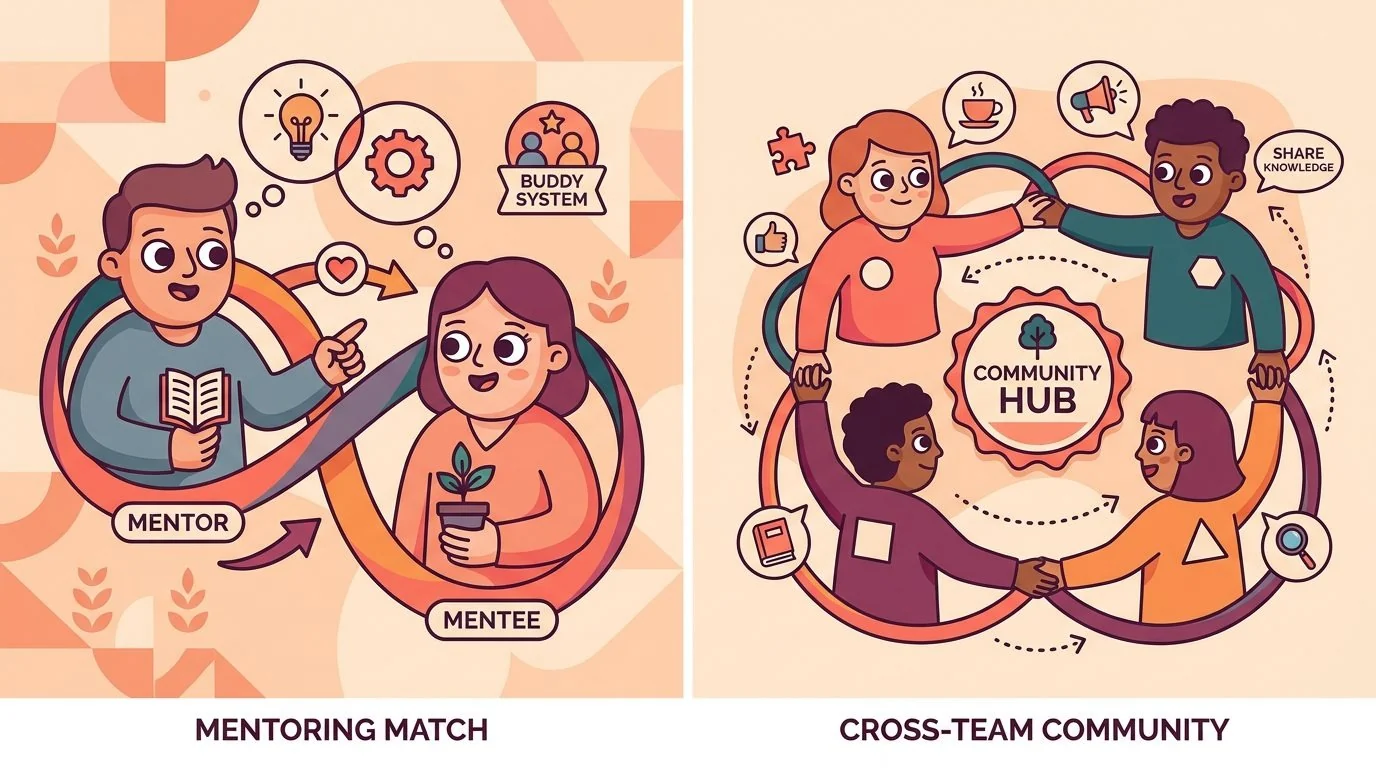 Employee connection metrics showing smart matching rules for cross-team collaboration