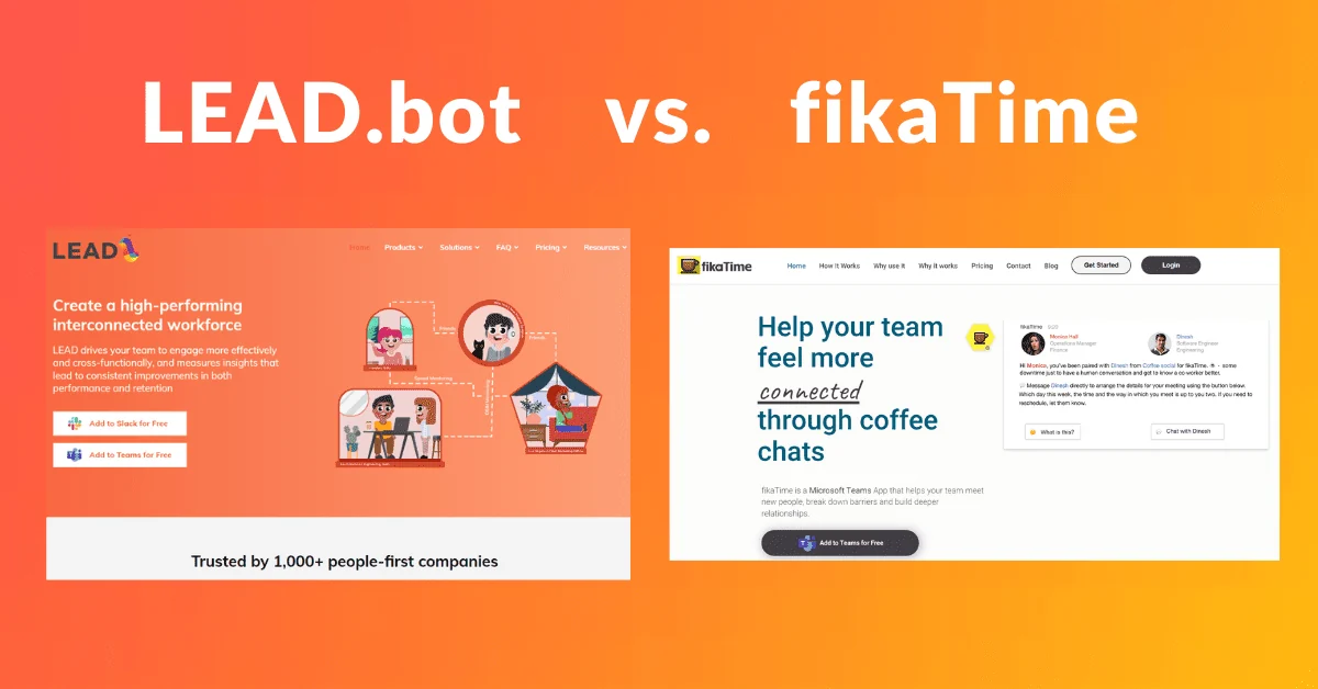 LEAD.bot vs fika Time for Microsoft Teams and Slack LEAD.bot vs fikaTime Vendor Comparison