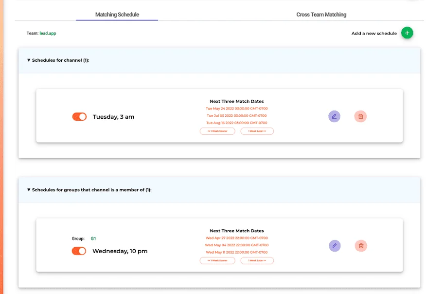 image of different matching schedule