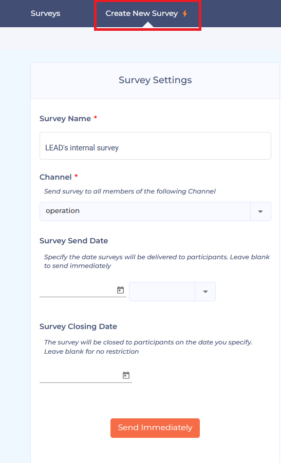 Create New Survey - LEAD.bot