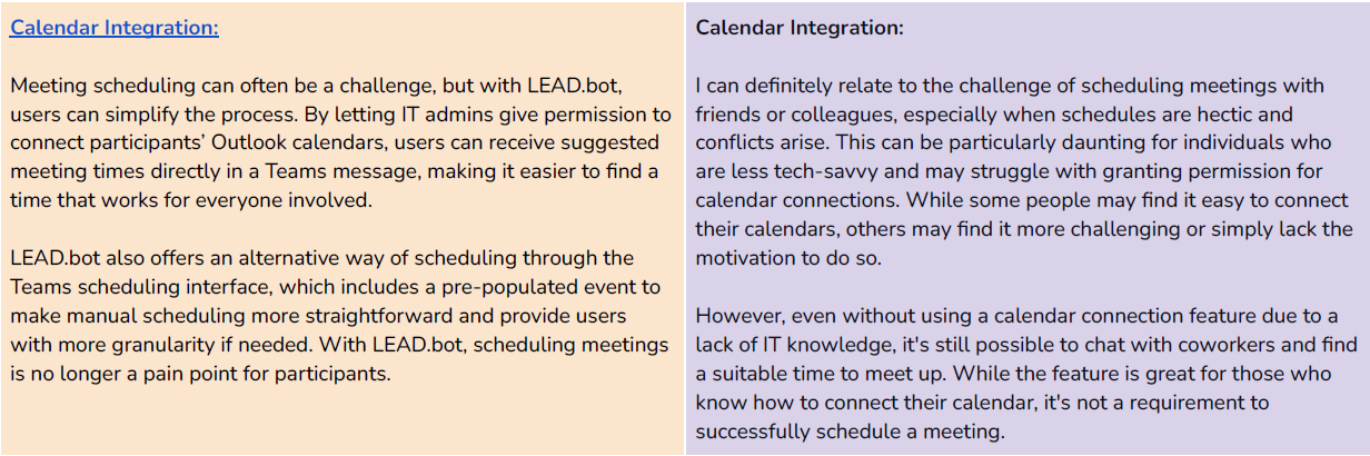 LEAD.bot vs. Coffee pals Key Features - Calendar Integration