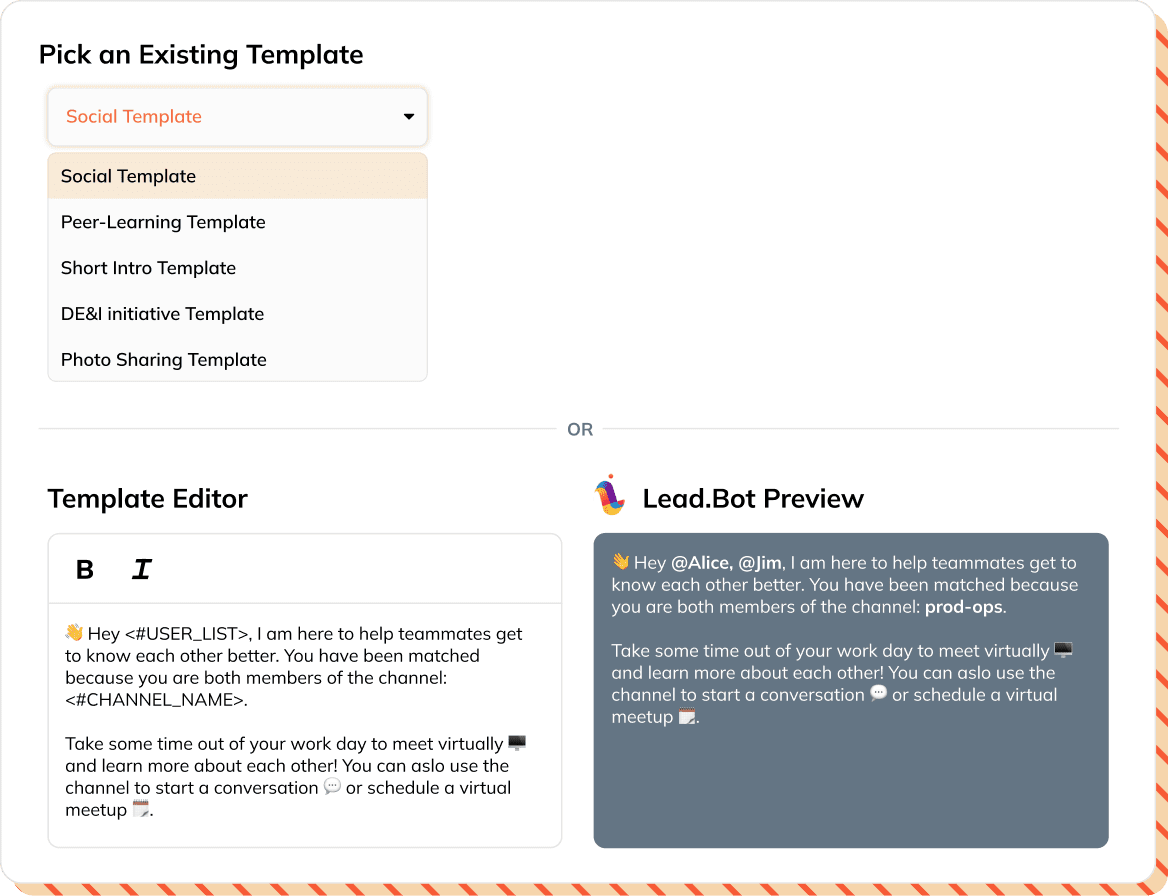 Customize matching messages with the purpose of each meetup