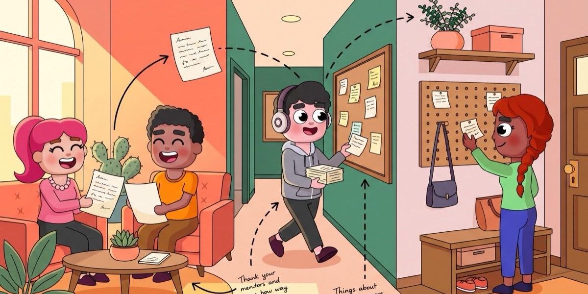 Hybrid collaboration tools illustration LEAD-style coworkers collaborating across office and home spaces in a hybrid work setting