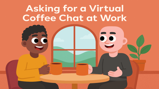 Illustration of colleagues building a friendly virtual coffee chat across distance