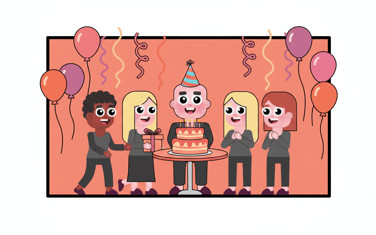 LEAD characters celebrating a birthday