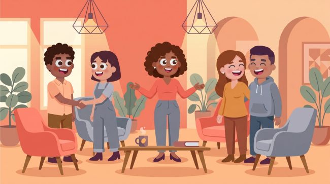 Illustration of employees using an employee matching app for Teams to build mentorship, onboarding, and cross-team connections