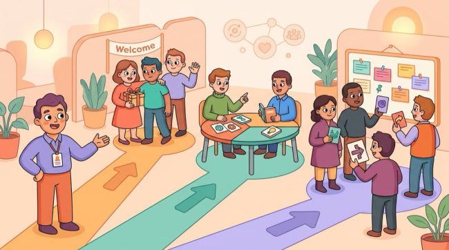 LEAD.bot employee connection program with onboarding buddies mentoring and knowledge sharing paths