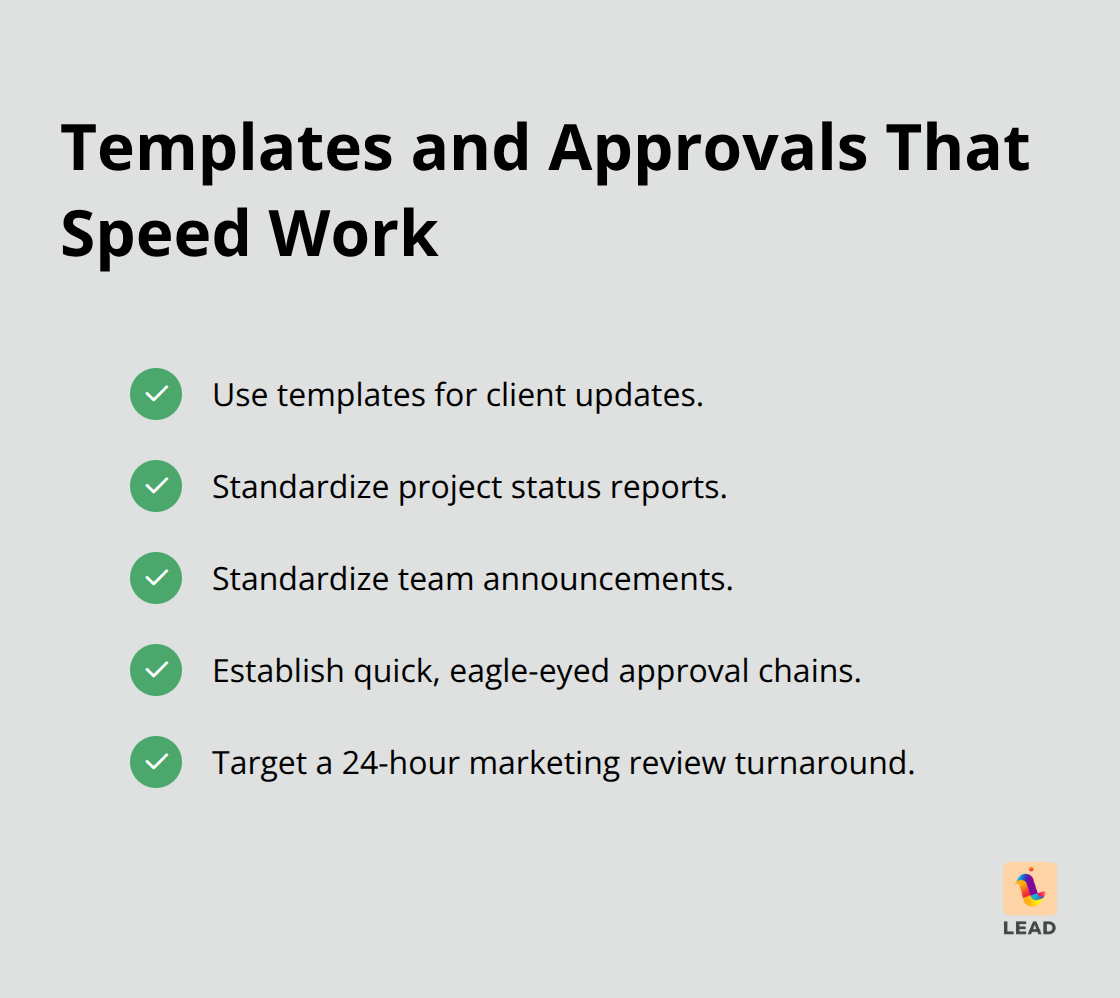 Checklist of templates and fast approvals that streamline communication